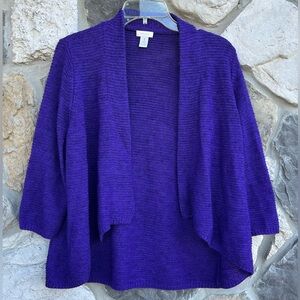 Chicos Knit Cardigan Sweater Size 1 (Medium) Royal Purple Open Front Layering